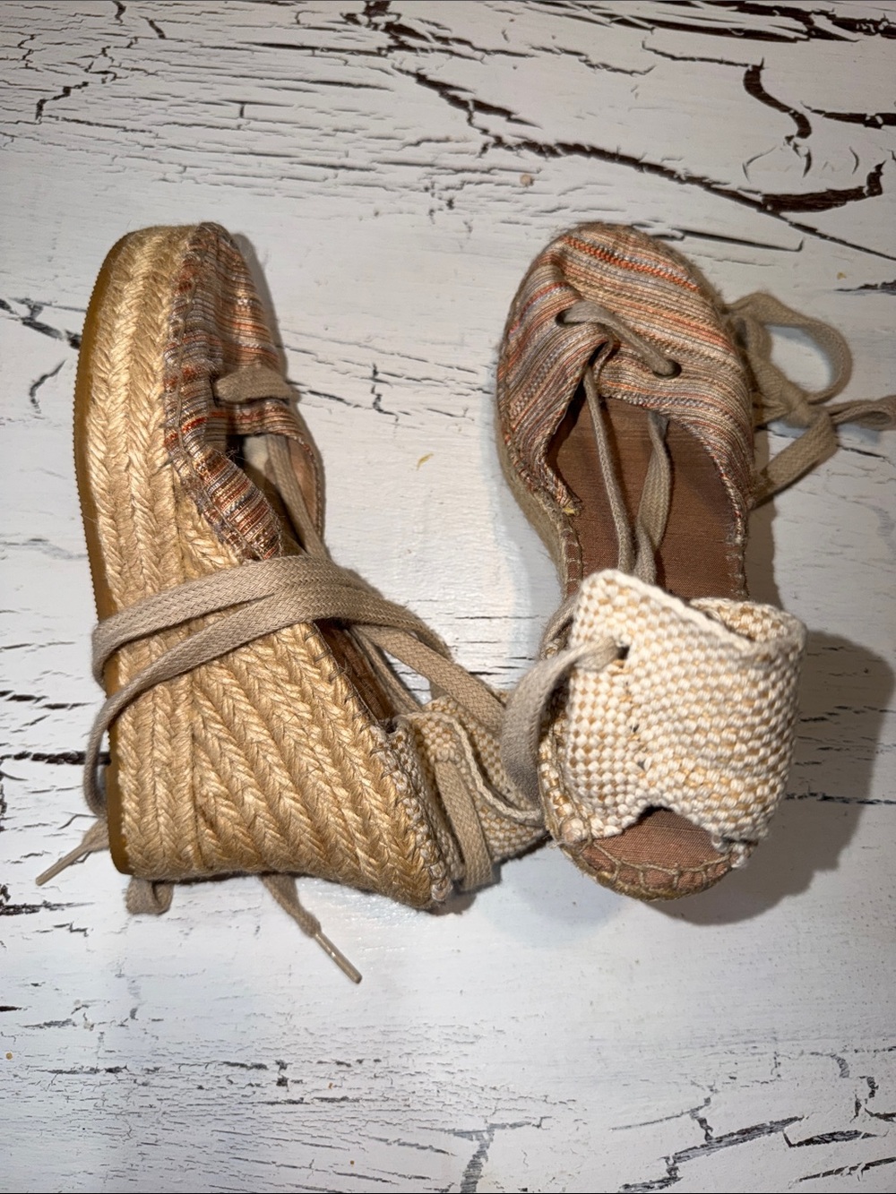 Woven Espadrille Wedge Sandals in Natural Beige